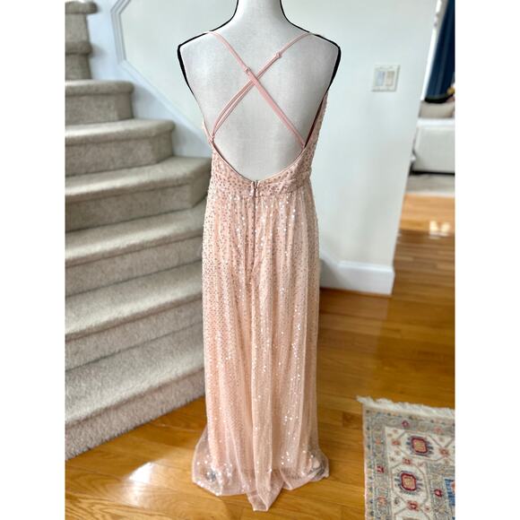 Lulus Blush Pink Sequin Plunge V-Neck Backless Maxi Thigh Slit Gown - Picture 3 of 9
